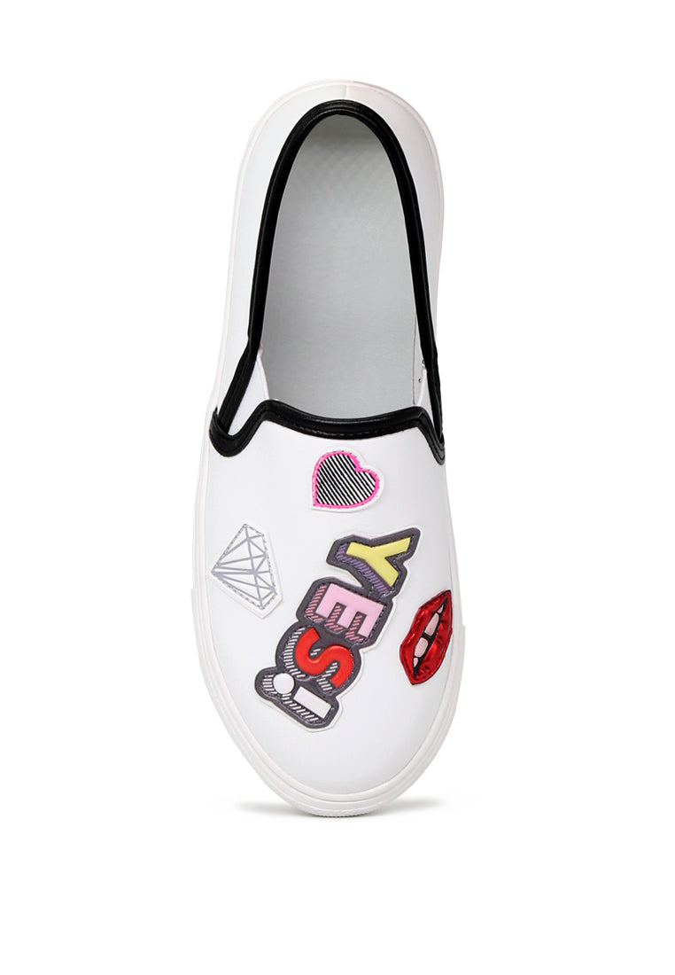 White Yes Print Slip-On Sneakers - White