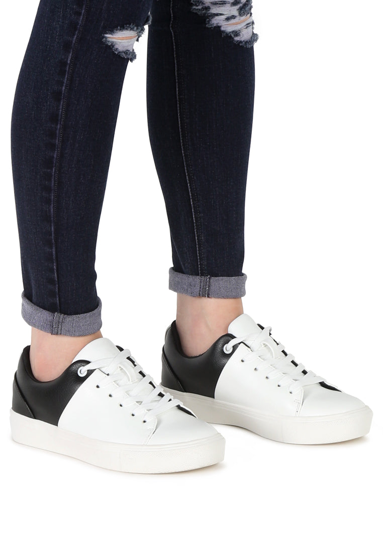 Black/White Lace-Up Sneakers - White