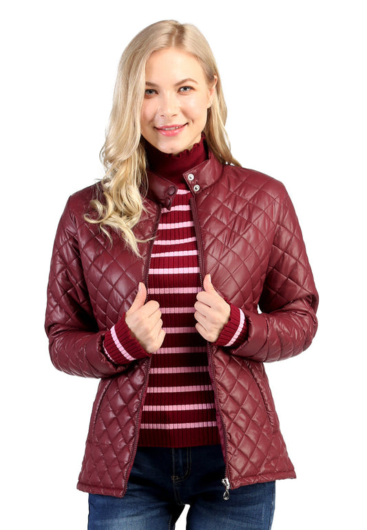 Burgundy Puffer Jacket with Zip Closure - Burgundy