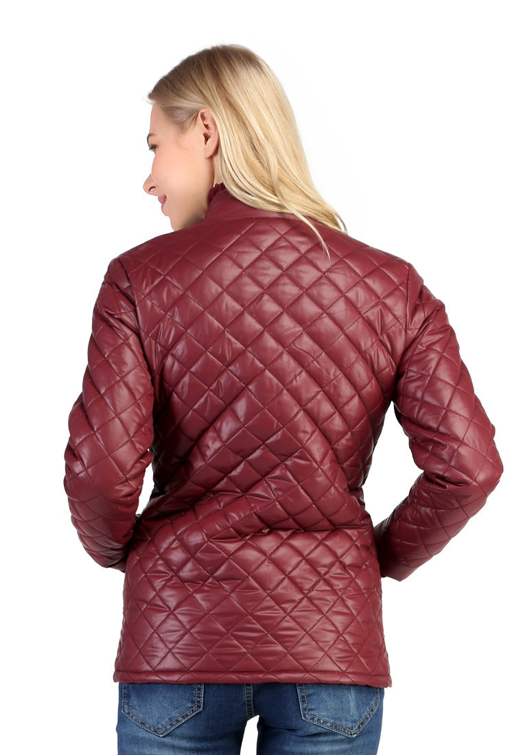 Burgundy Puffer Jacket with Zip Closure - Burgundy