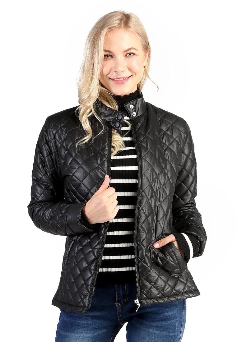 Black Puffer Jacket with Zip Closure - Black