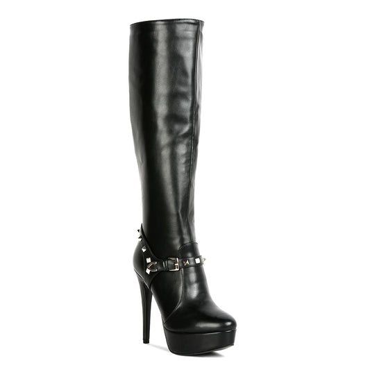 Black  High Heeled Calf Boots