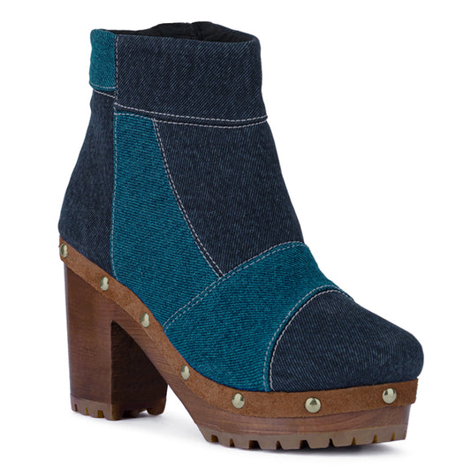 Blue Denim Patchwork Ankle Boots