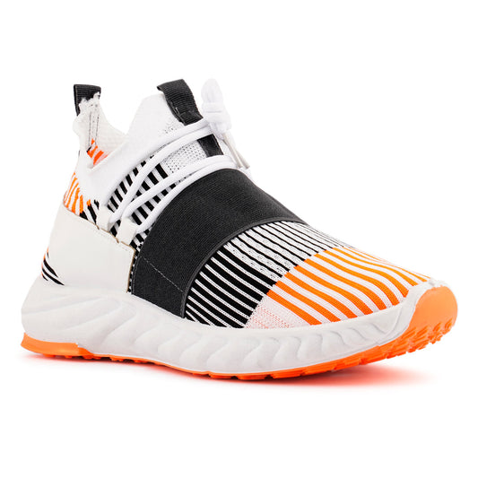 Orange Knitted Striped Walking Shoes