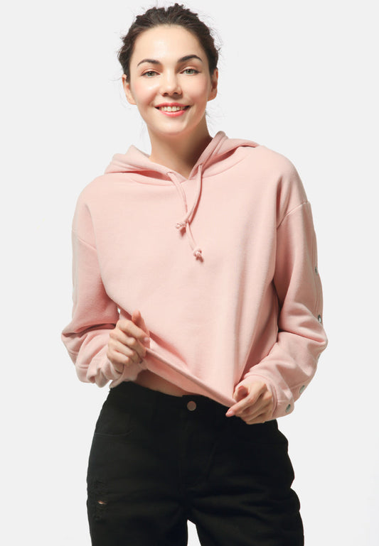 Button Detailed Sleeve Hoodie - Pink