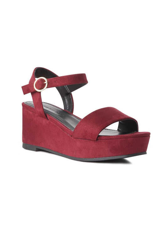 Suede Wine Wedge Sandal - Wine