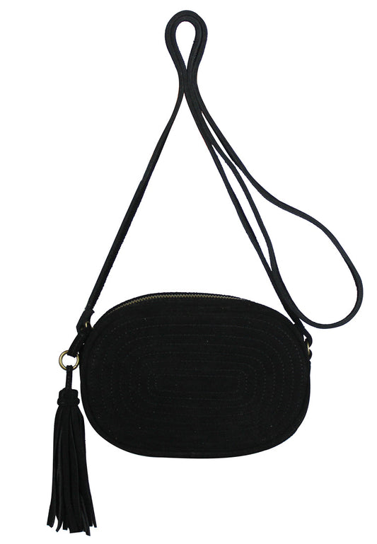 Cross Body Tassel Sling Bag - Black