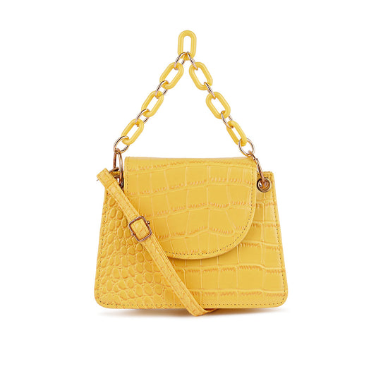 Croc Pattern Crossbody Sling Bag in Yellow