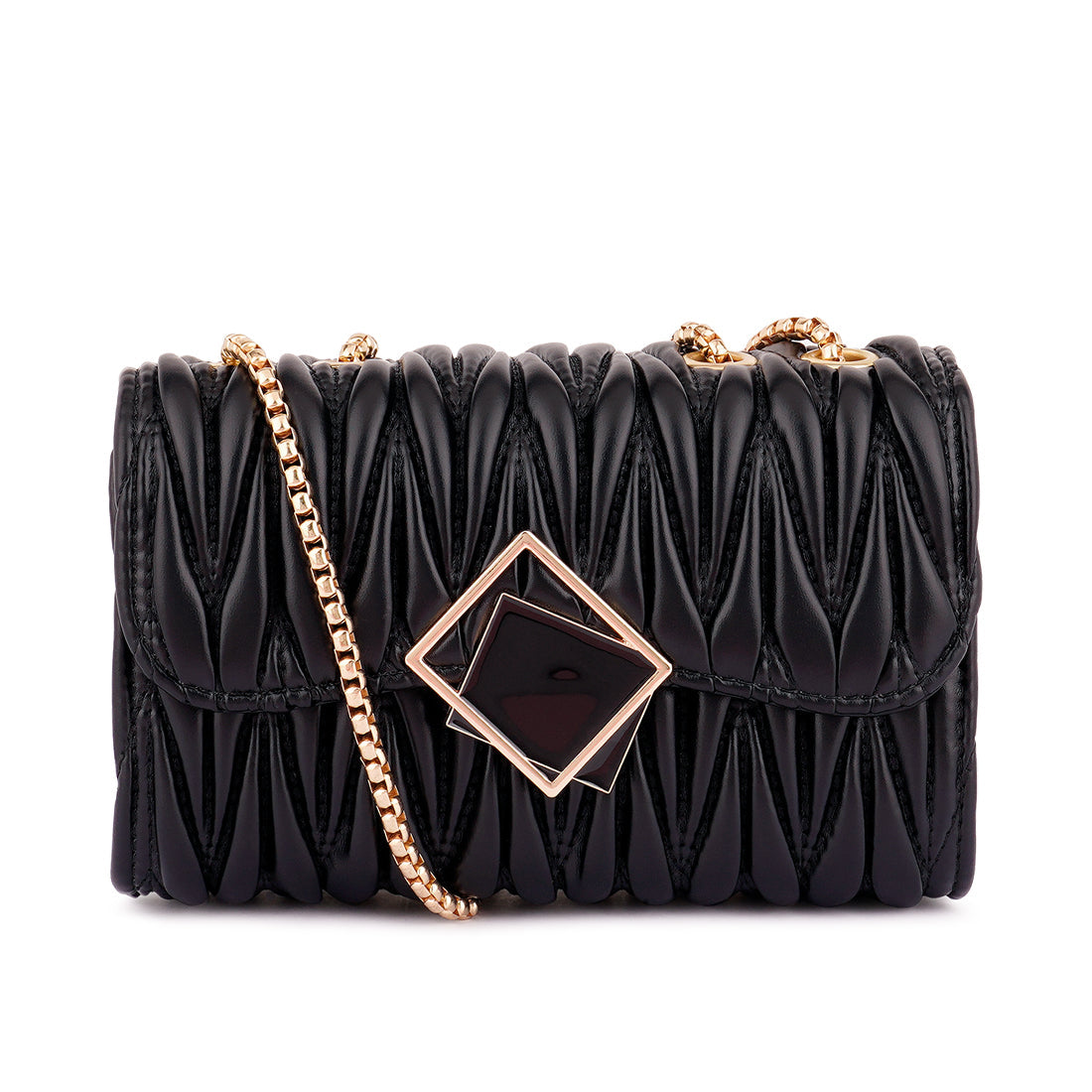 Black Chevron Quilted Sling Bag