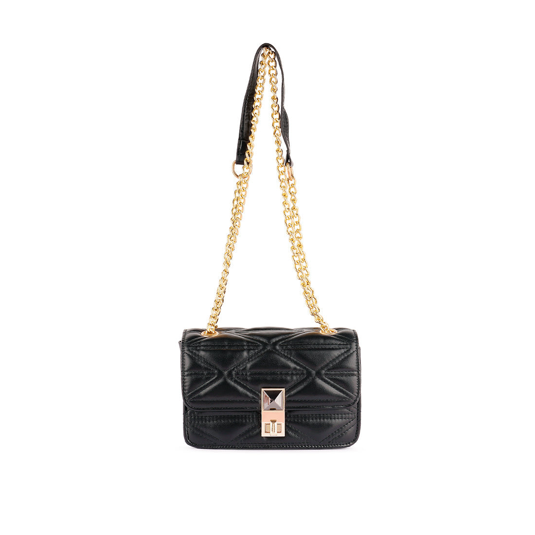 Black Quilted Multi Metal Strap Sling Bag