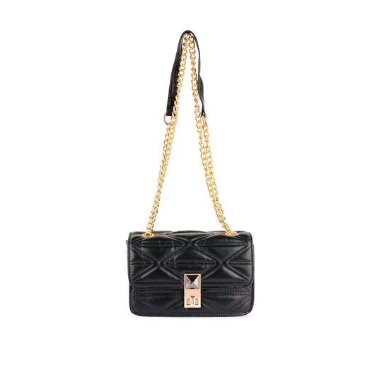 Black Quilted Multi Metal Strap Sling Bag