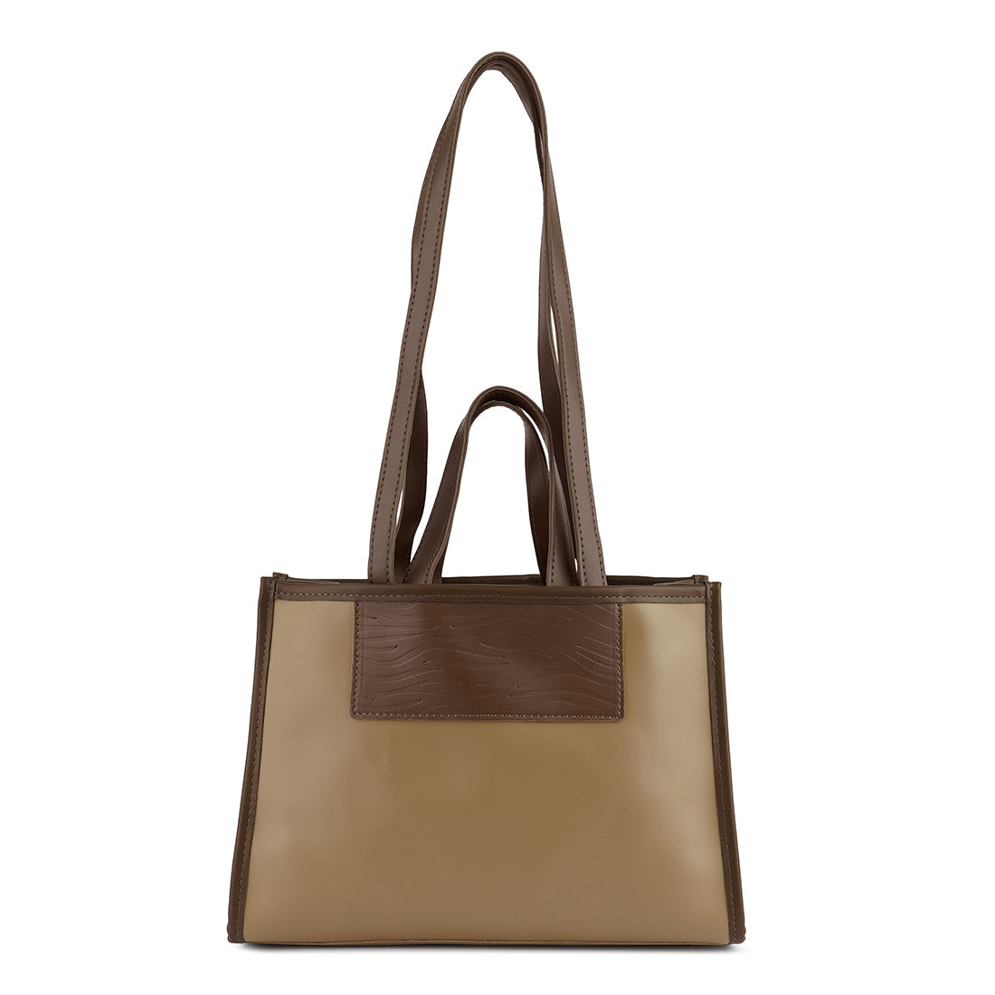 wavy patch color block tote bag#color_camel