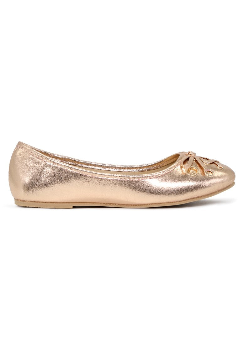 Rose Gold Velvet Ballerinas - Gold