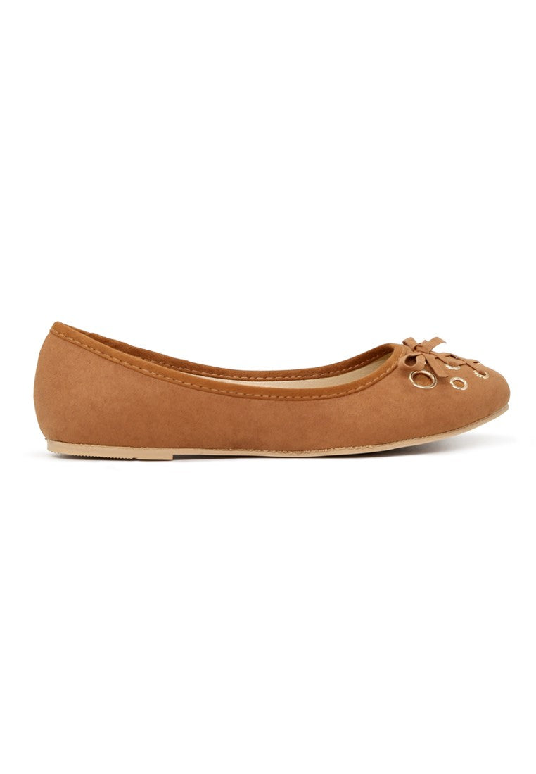 Tan Velvet Ballerinas - Tan