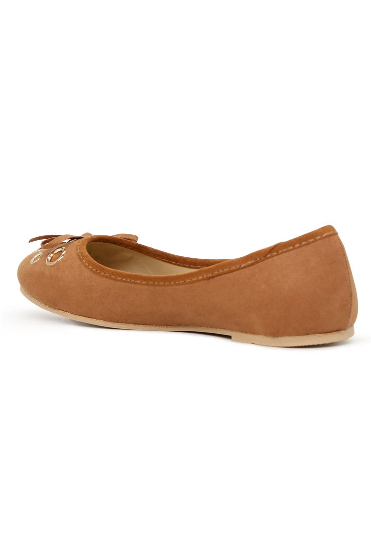 Tan Velvet Ballerinas - Tan