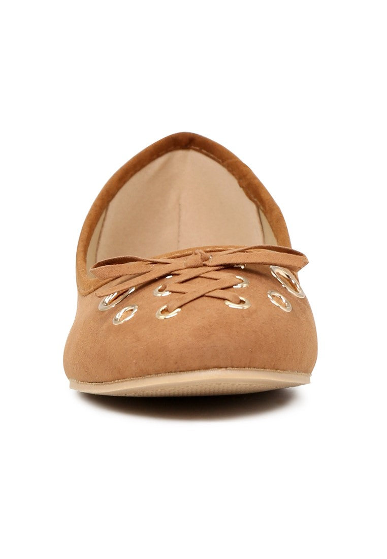 Tan Velvet Ballerinas - Tan