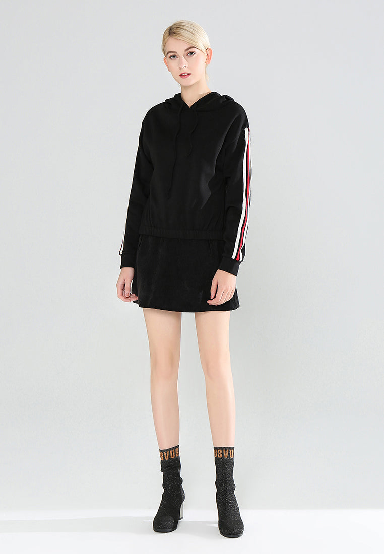 Sleeve Tape Black Hoodie - Black