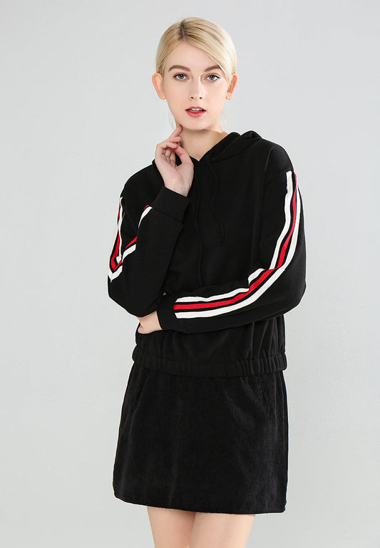 Sleeve Tape Black Hoodie - Black
