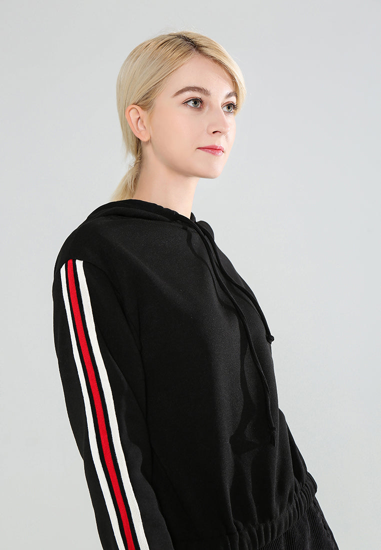 Sleeve Tape Black Hoodie - Black