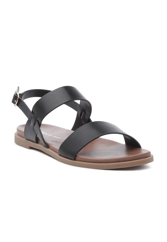 Black Strappy Slingback Flat Sandal