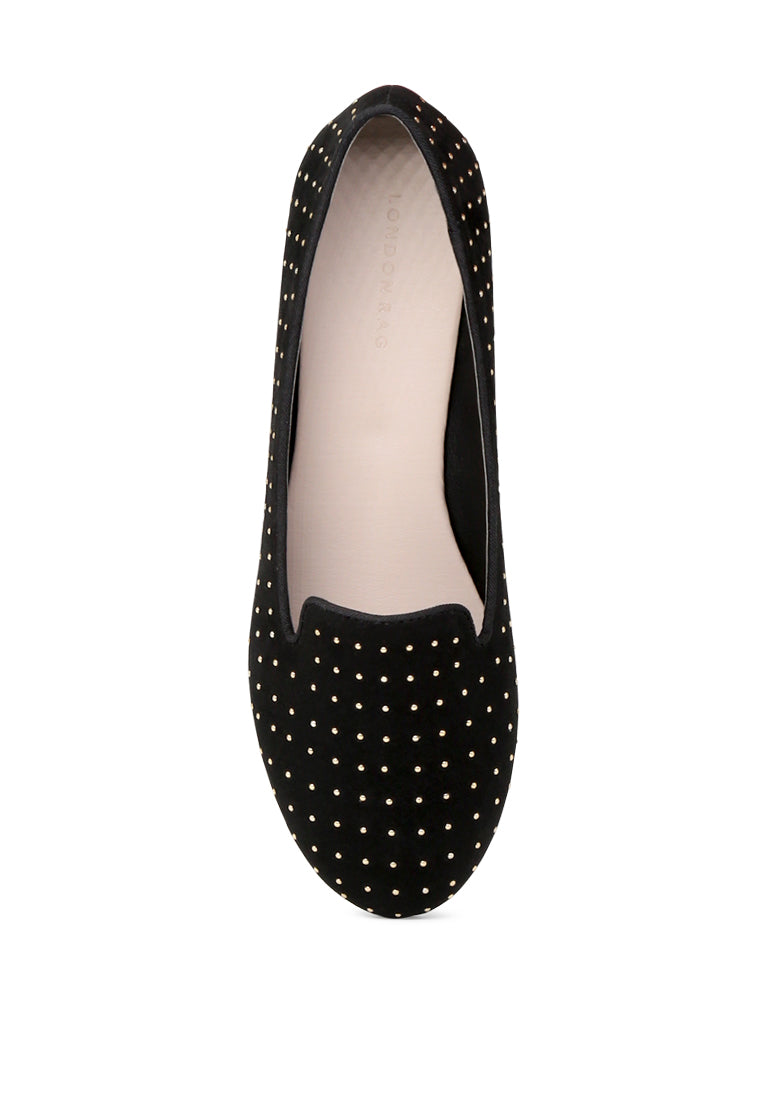 Black Studded Loafers - Black