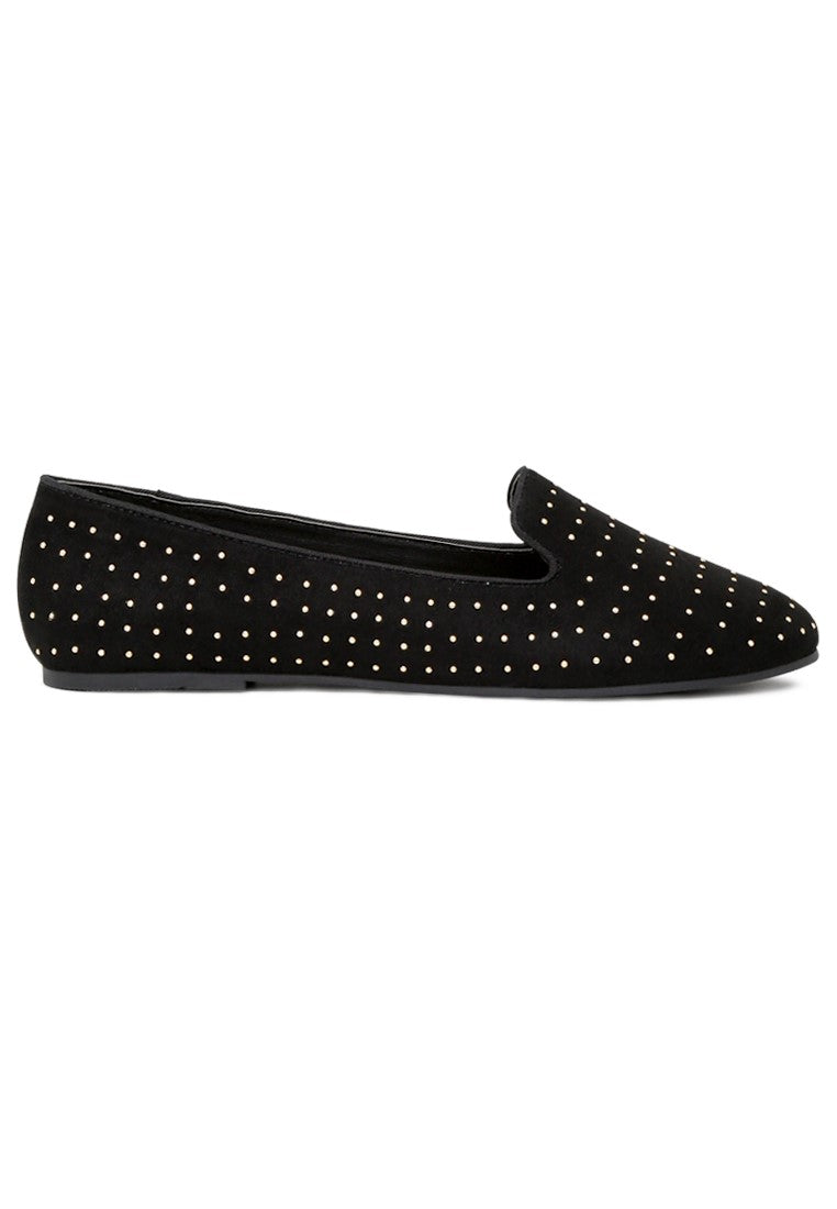 Black Studded Loafers - Black