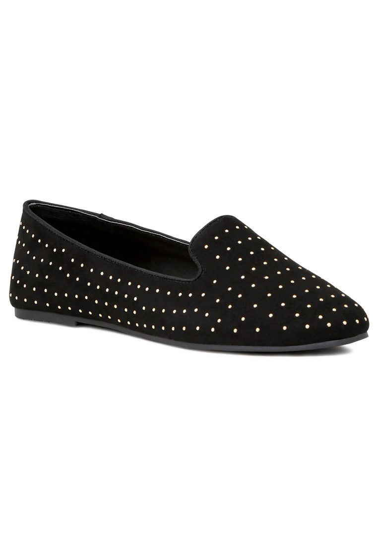 Black Studded Loafers - Black