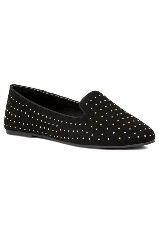 Black Studded Loafers - Black