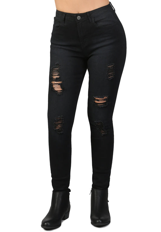 Black Skinny Ripped Jeans - Black