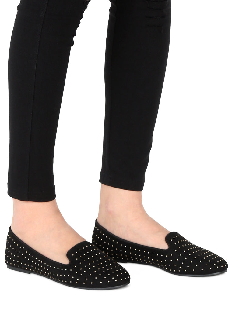 Black Studded Loafers - Black
