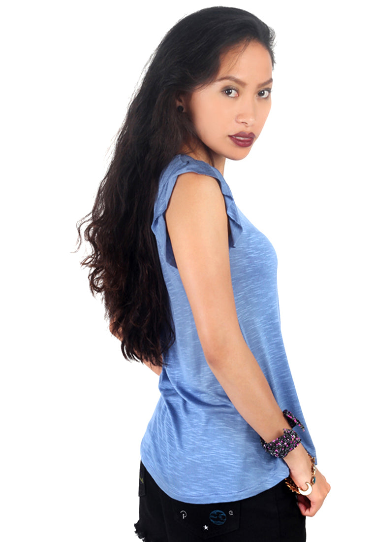 Blue Half Sleeve Solid Top - Blue