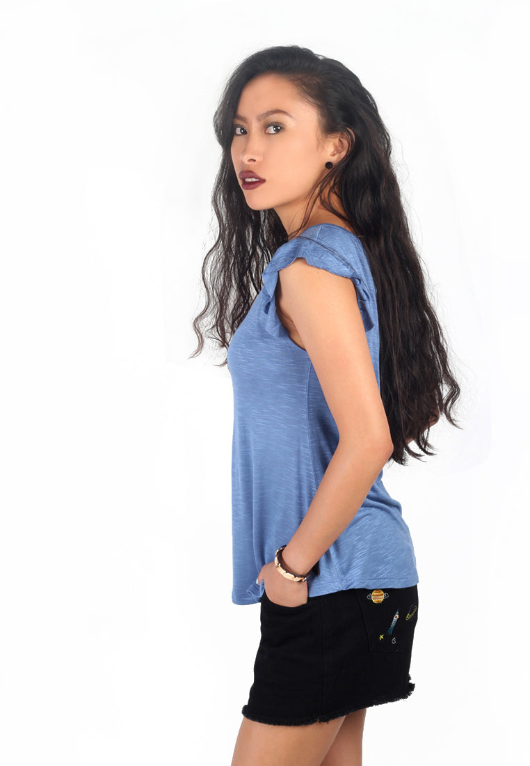Blue Half Sleeve Solid Top - Blue