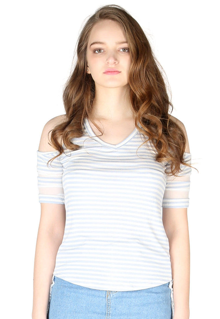 Mariah Stripe Cold Shoulder Top - Blue