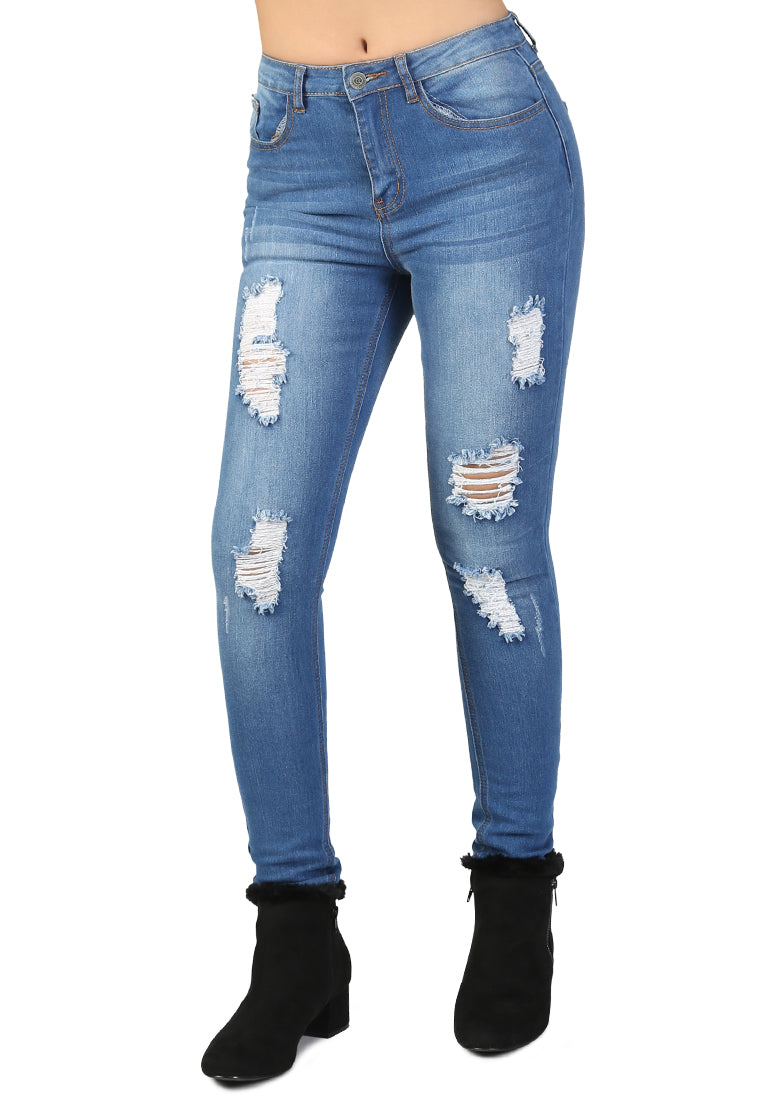 Blue Skinny Distressed Jeans - Blue