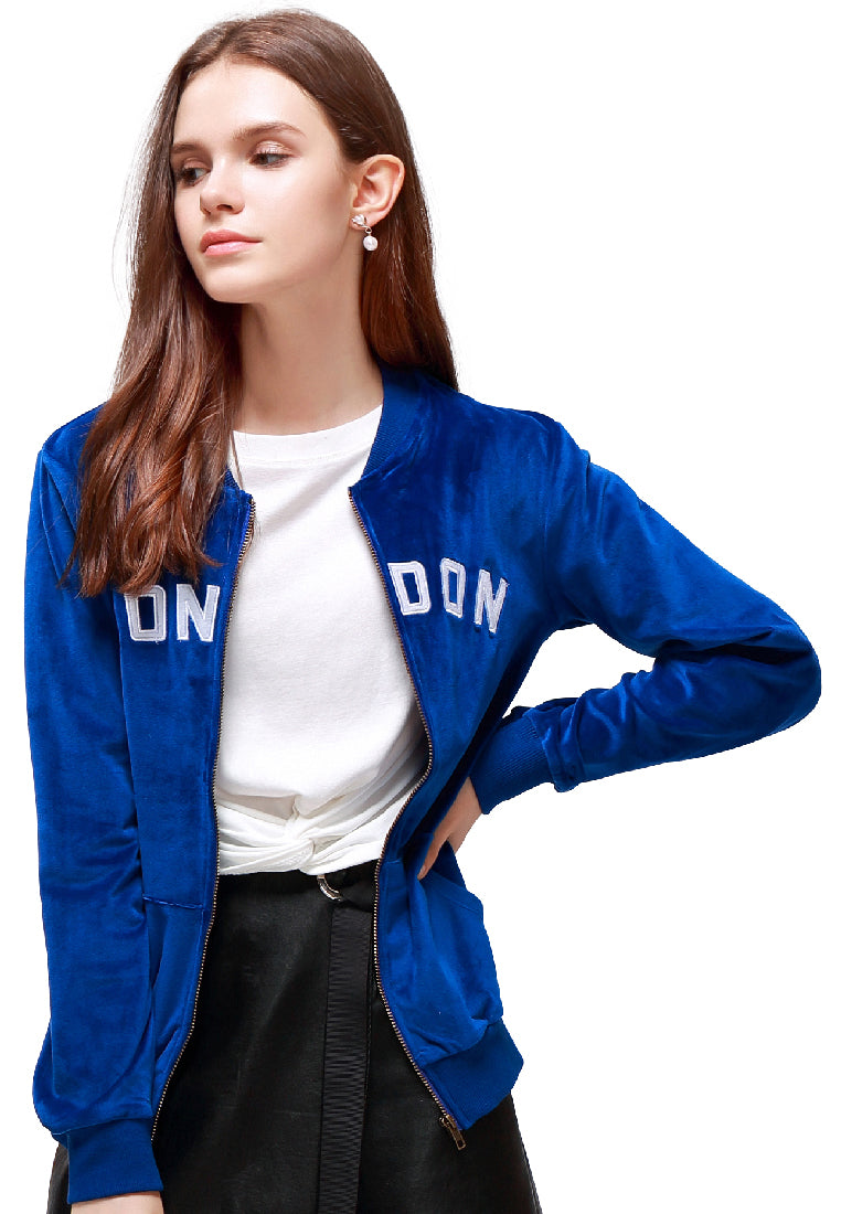 Blue Velvet Zipper Jacket - Blue