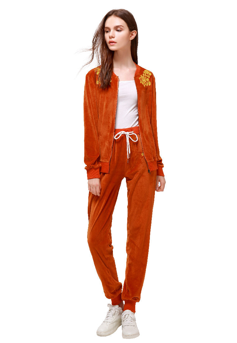 Honey Brown Velvet Embroidery Jacket - Brown