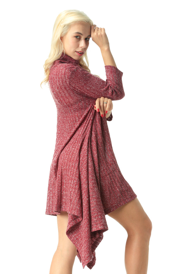 Long Sleeve Irregular Hem Sweater Dress - Burgundy