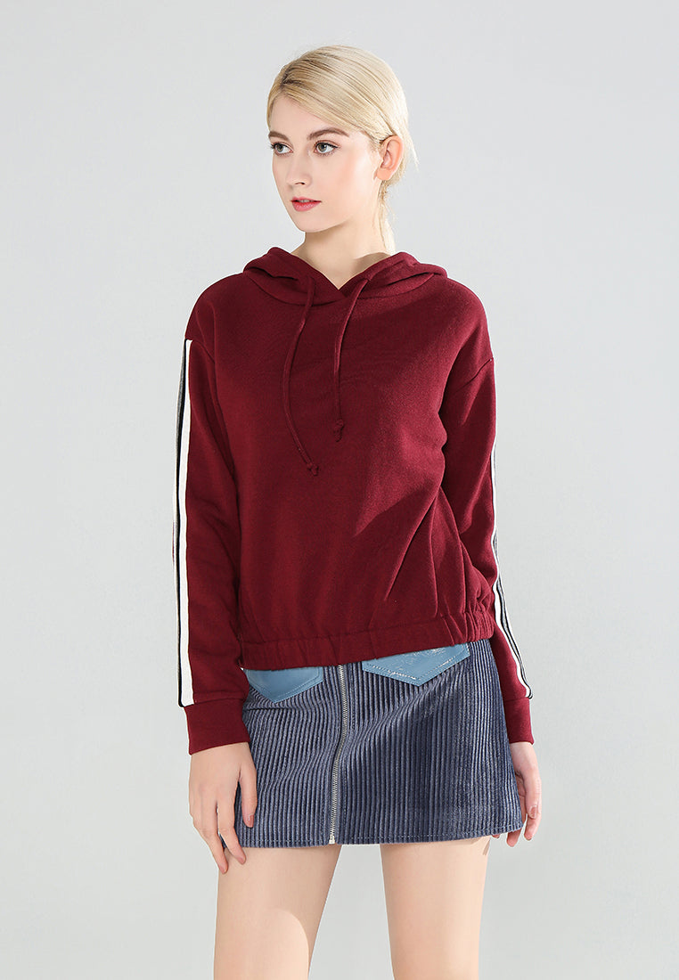 Burgundy Taped Sleeve Hoodie - Burgundy