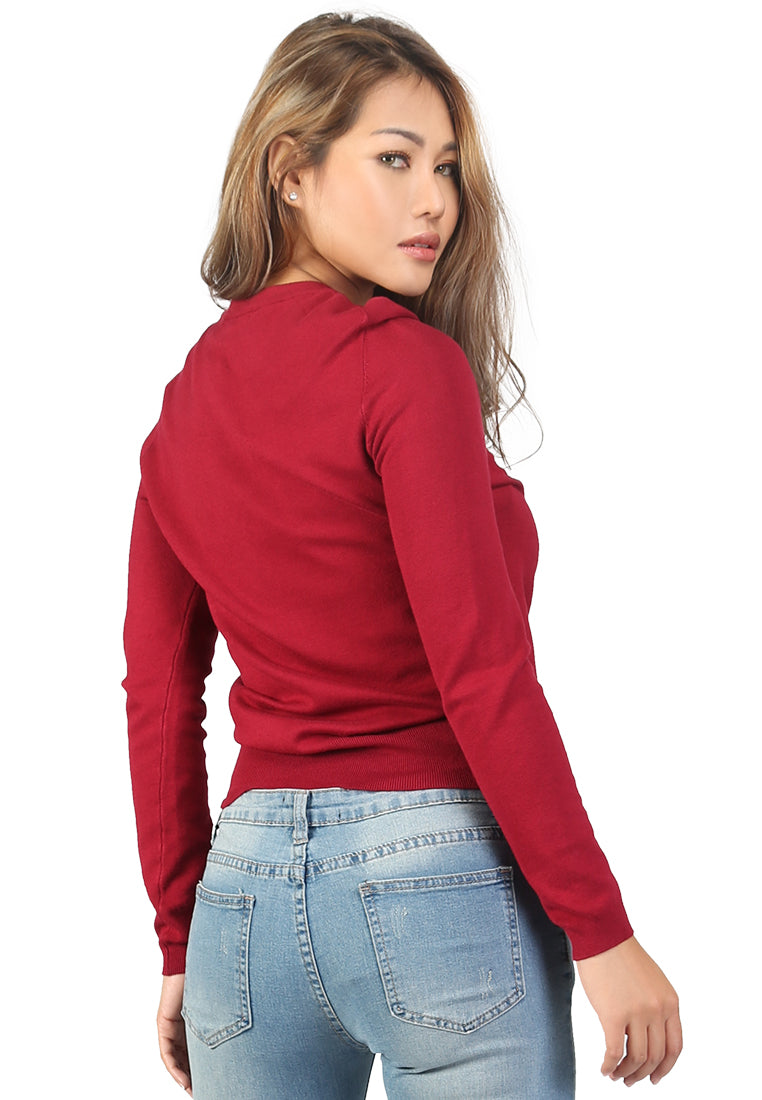 Burgundy Fine Knit Striped Sweater - Burgundy