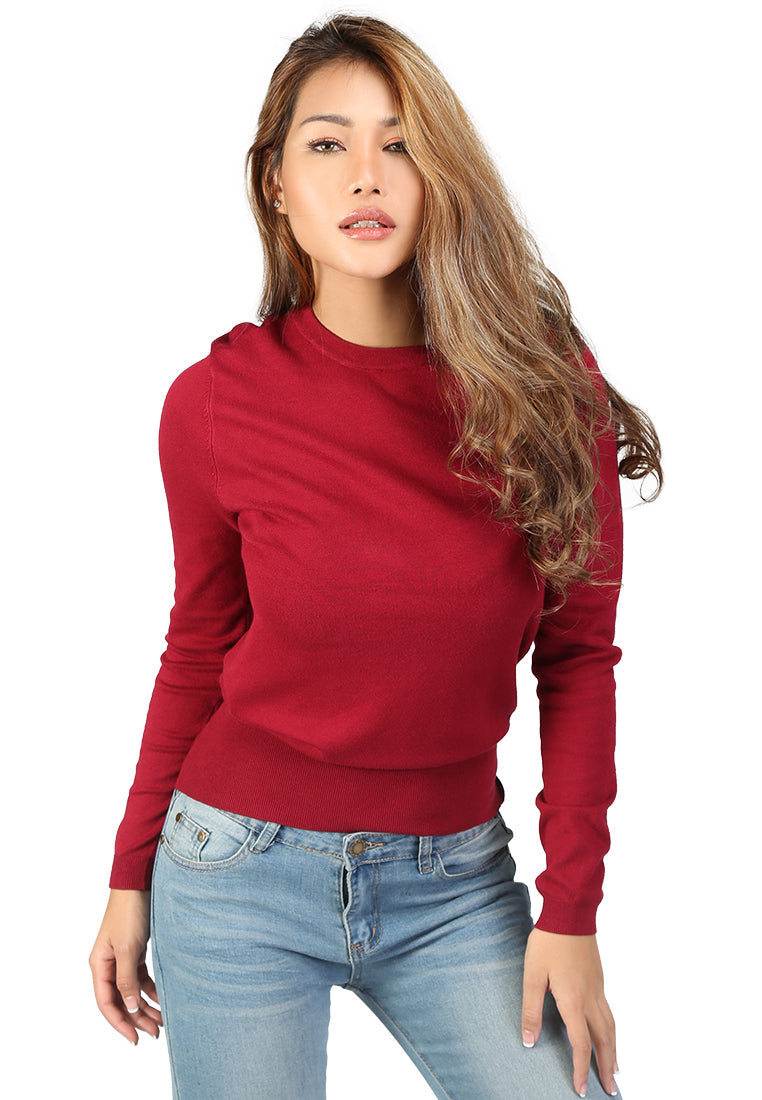 Burgundy Fine Knit Striped Sweater - Burgundy