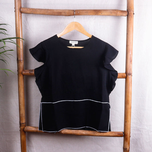 Black Short Flutter Sleeve Casual Top - Black