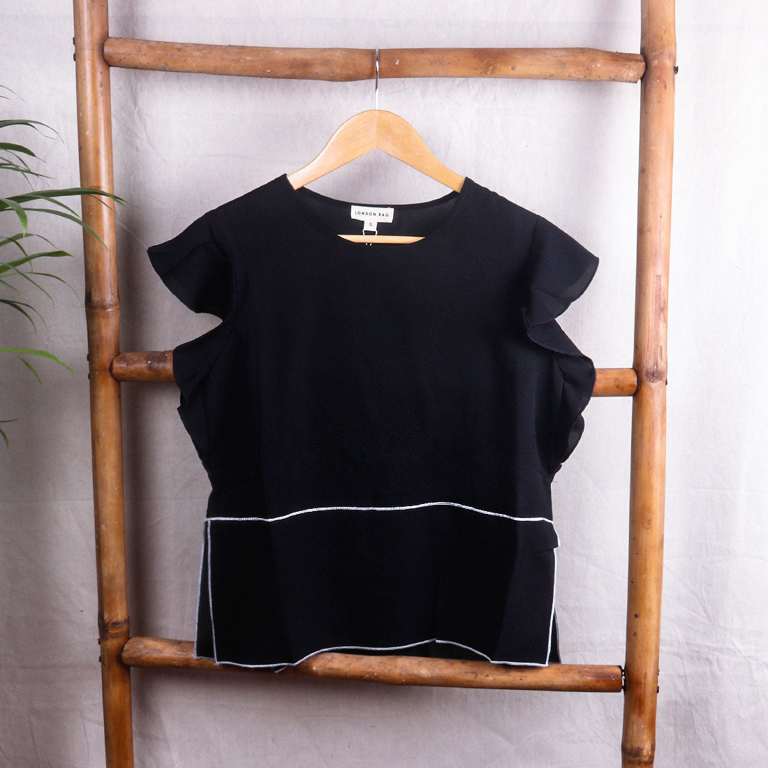 Black Short Flutter Sleeve Casual Top