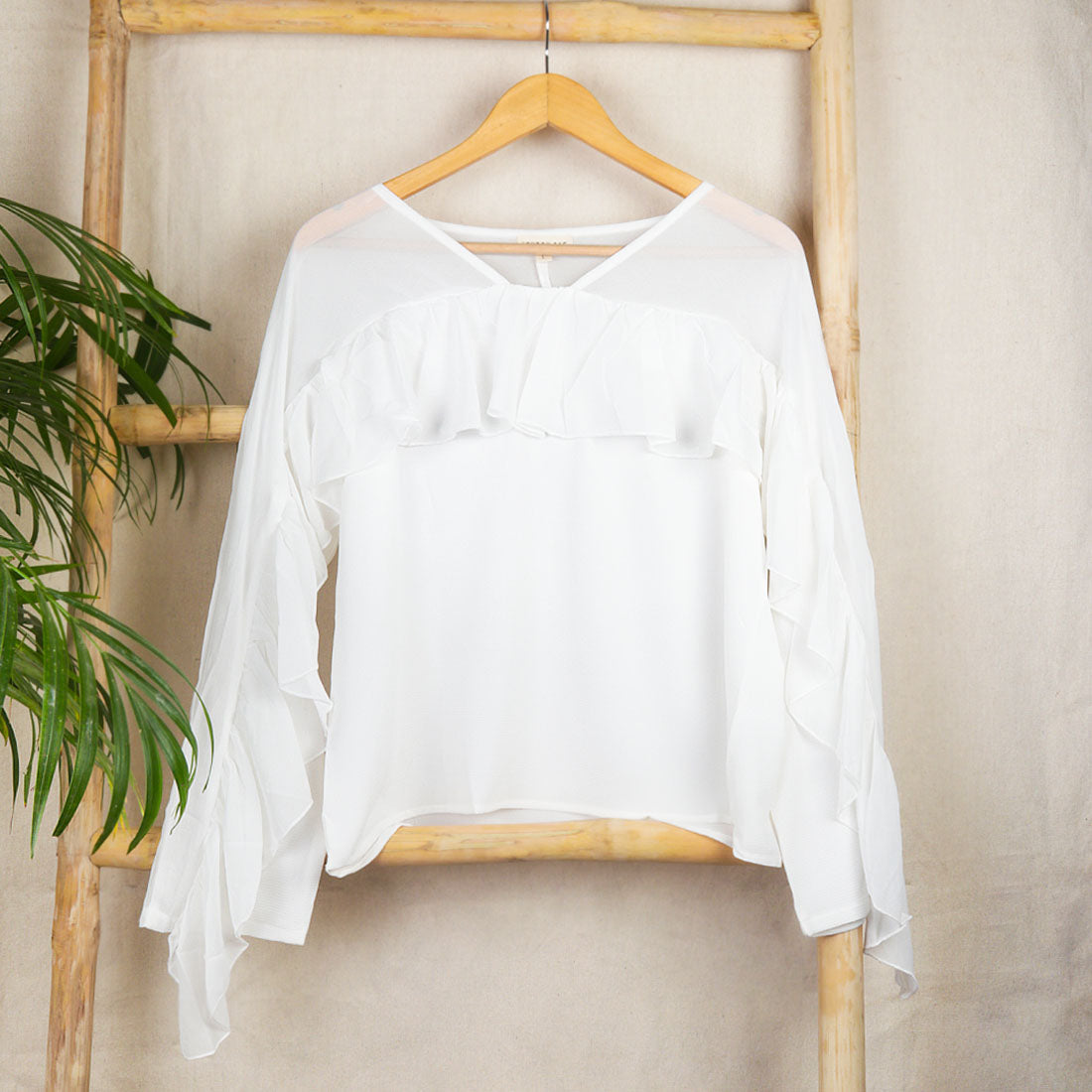 White Full Sleeve Casual Top - White