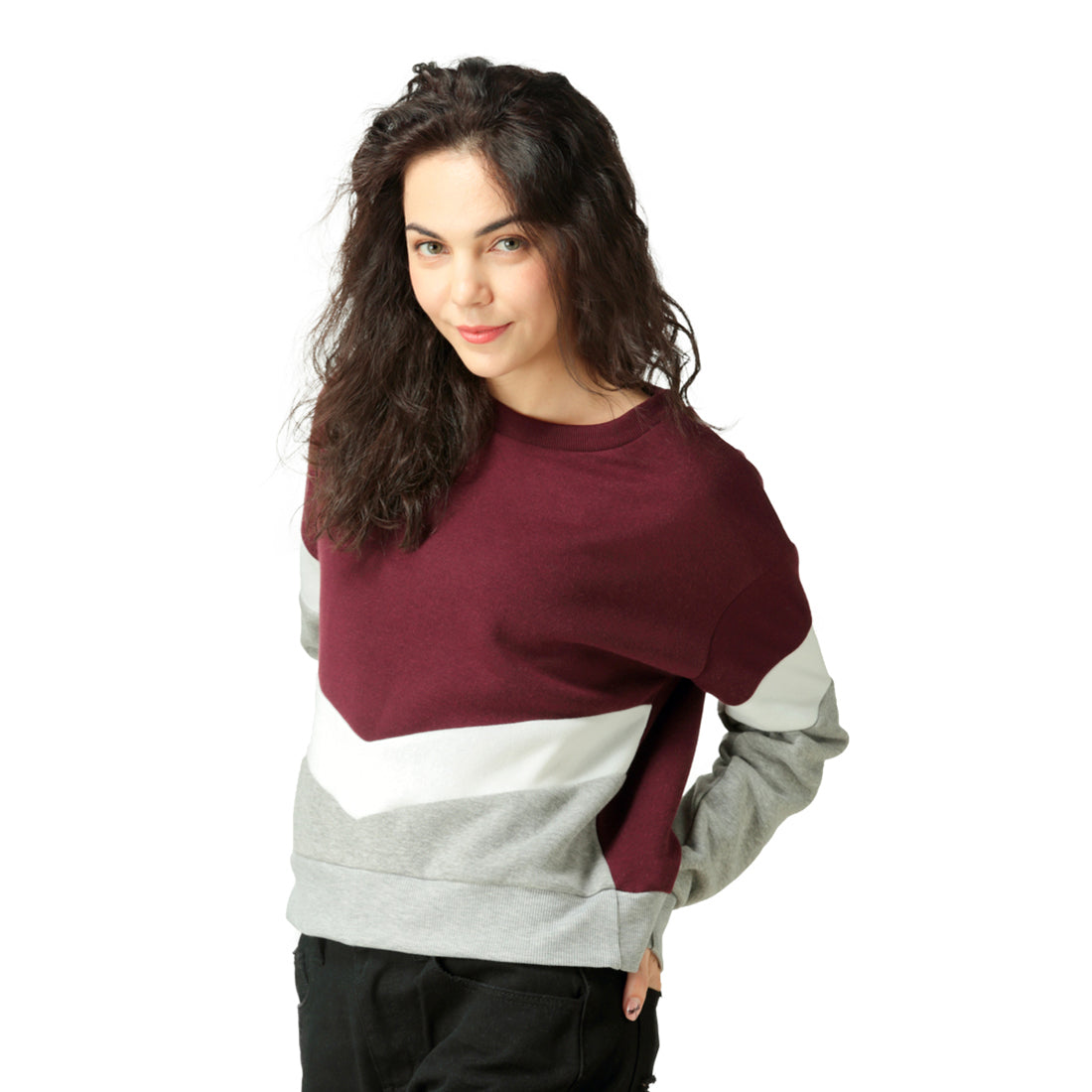 Color Block Sweatshirt In Wine