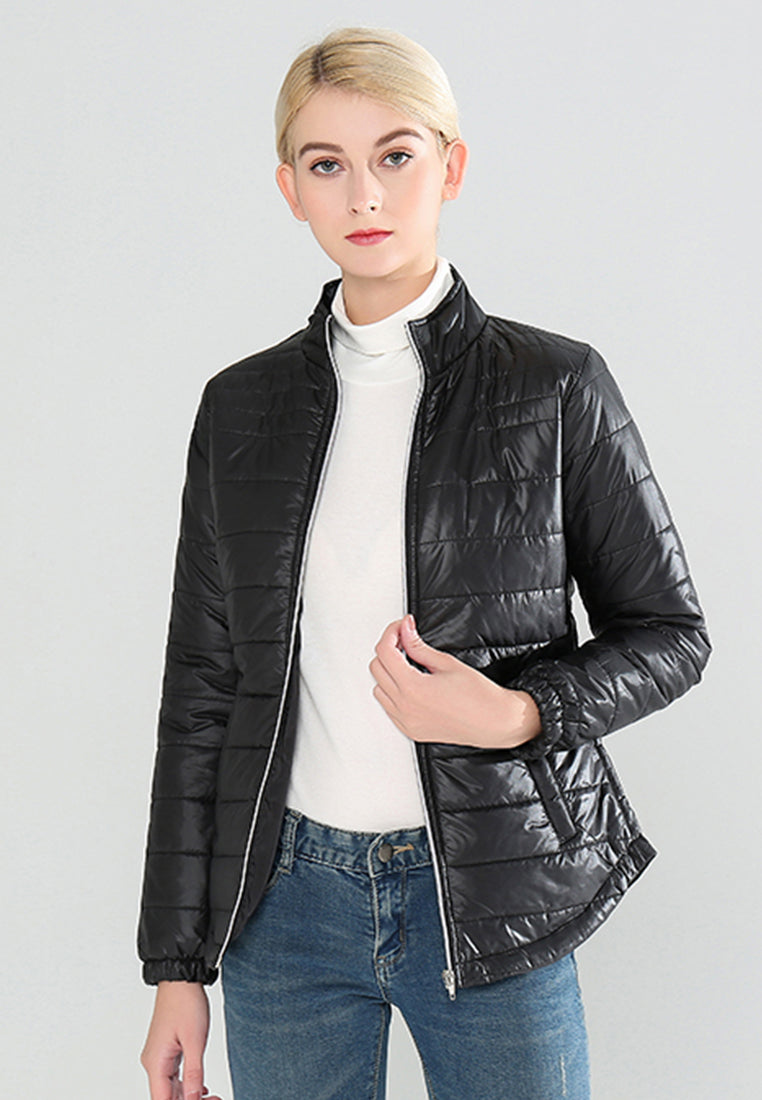 Black Puffer Jacket with Zipper Closure - Black