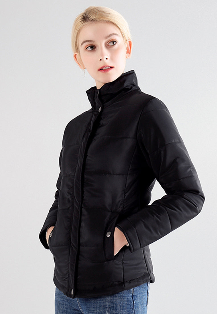 Black High Neck Puffer Jacket - Black