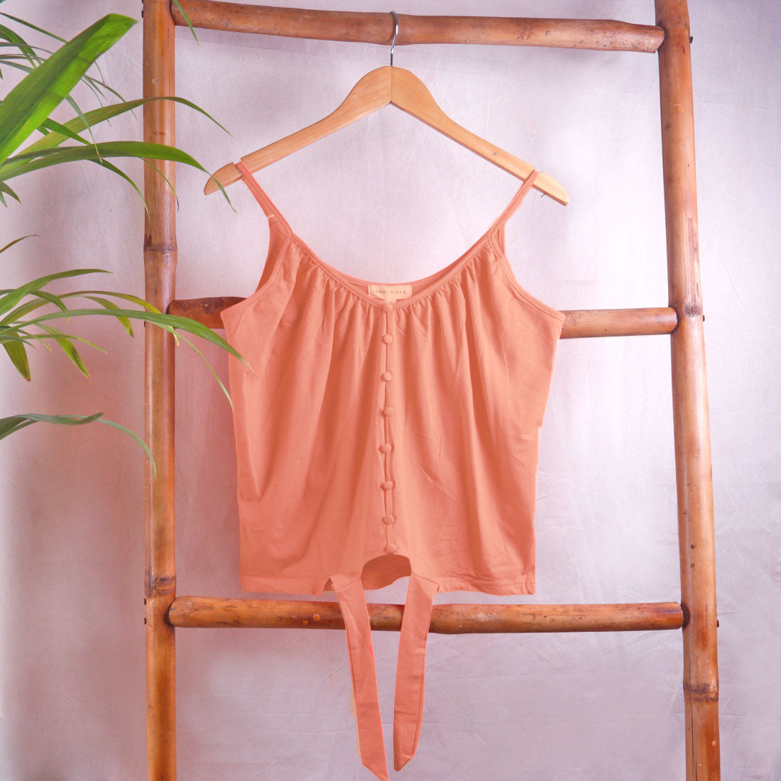 Coral Front Tie Spaghetti Top - Coral