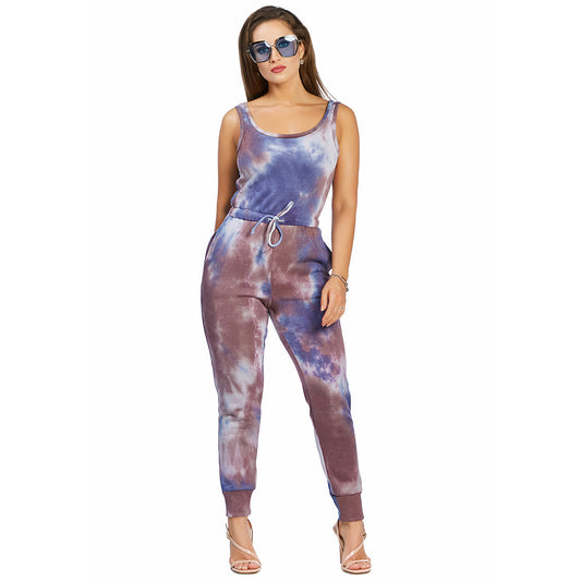 Tie Dye Casual Loungewear Jumpsuit - Blue