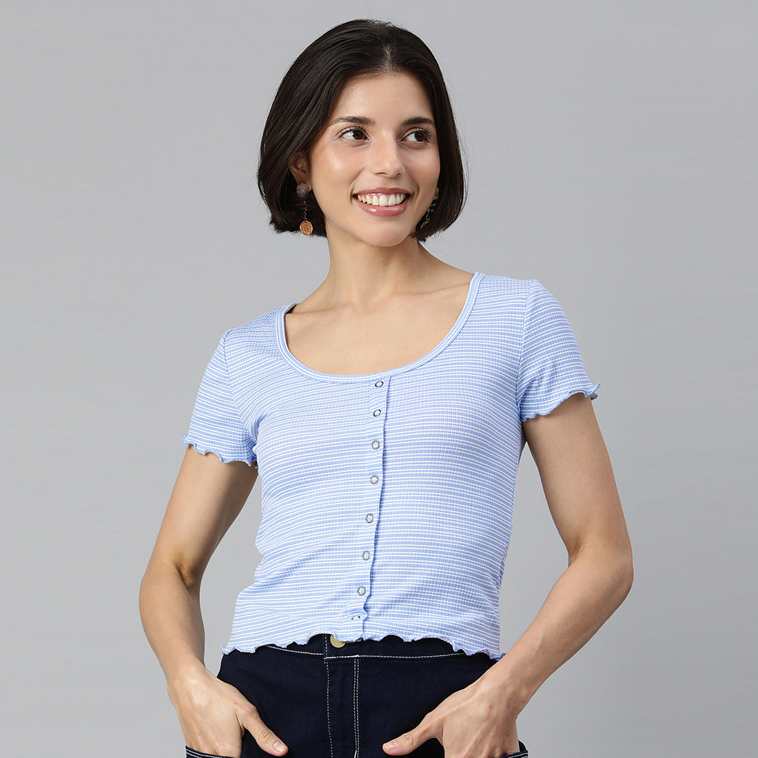 Blue Stripe Casual Short Summer Top
