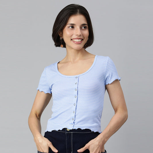 Blue Stripe Casual Short Summer Top